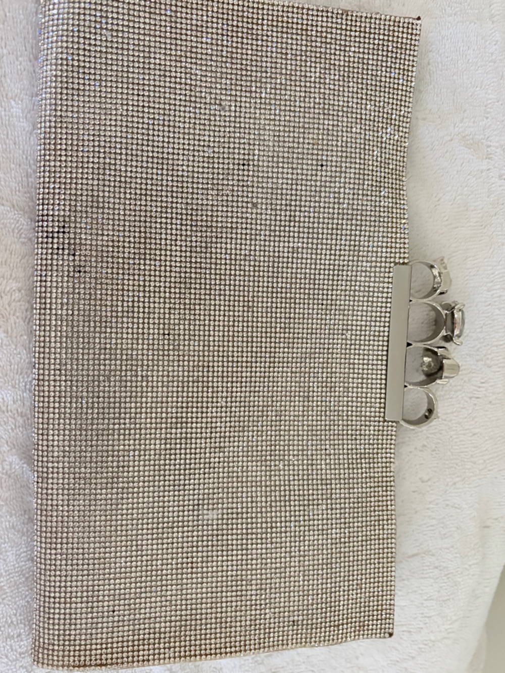 Crystal-Embellished Silver Evening Clutch